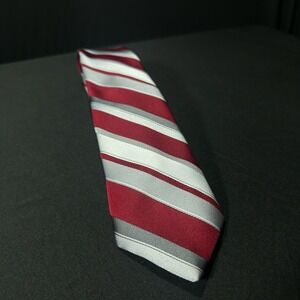 Mens Necktie Austin Manor Repp Tie Grey with Silver & Red Stripes 56"x3"‎
